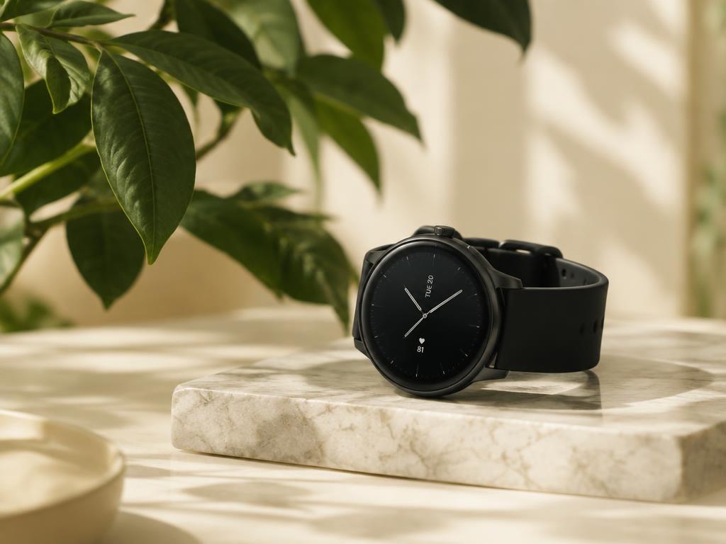 Smartwatch resting on a marble slab